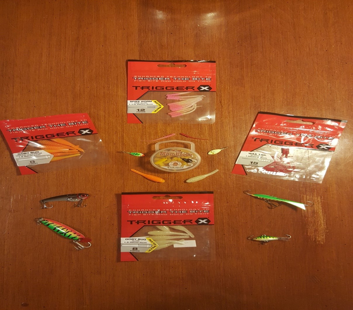 A look at some of the bait selection used for targeting Perch out on the ice – this same arsenal can produce other pan fish and Walleye right across Ontario.