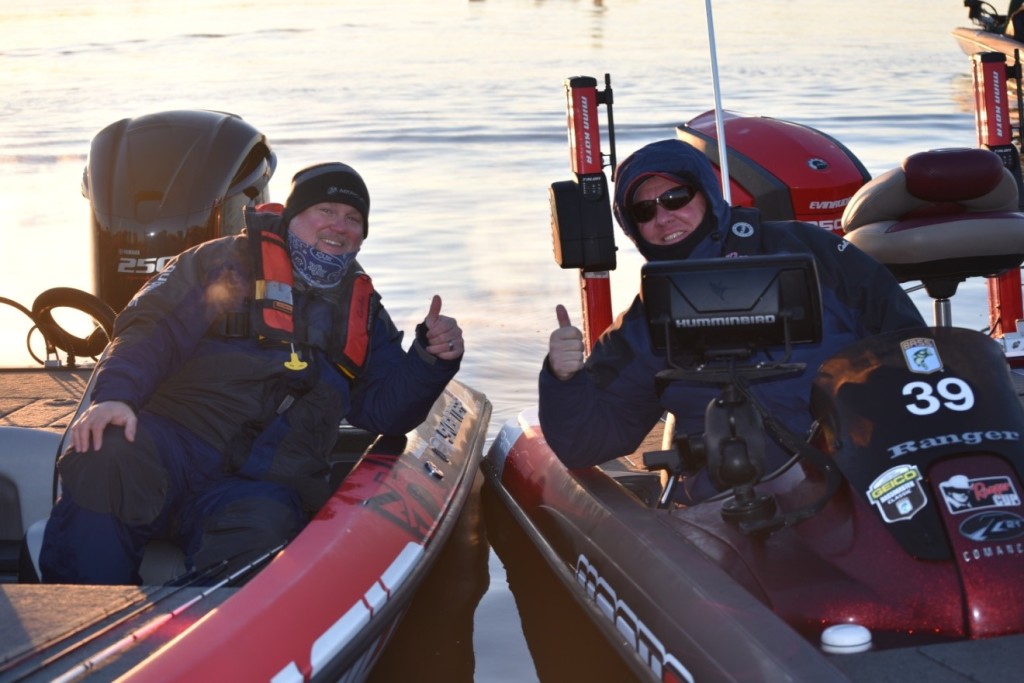 Rob “RJ” Jackson with Charles Sim, immediately prior to Day 2 launch at the Bassmaster Classic – for more inside action with RJ check him out here: http://www.rjnbirdeesoutdooradventures.ca/